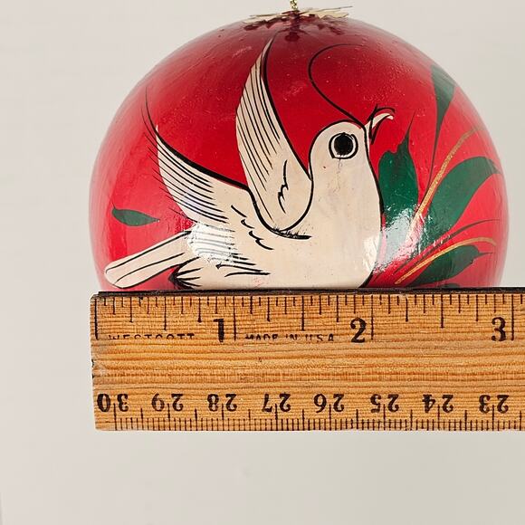 1991 Rotary Mexico Paper Mache Christmas Ornament Dove Red 3" w/ Box Holiday - Picture 12 of 14